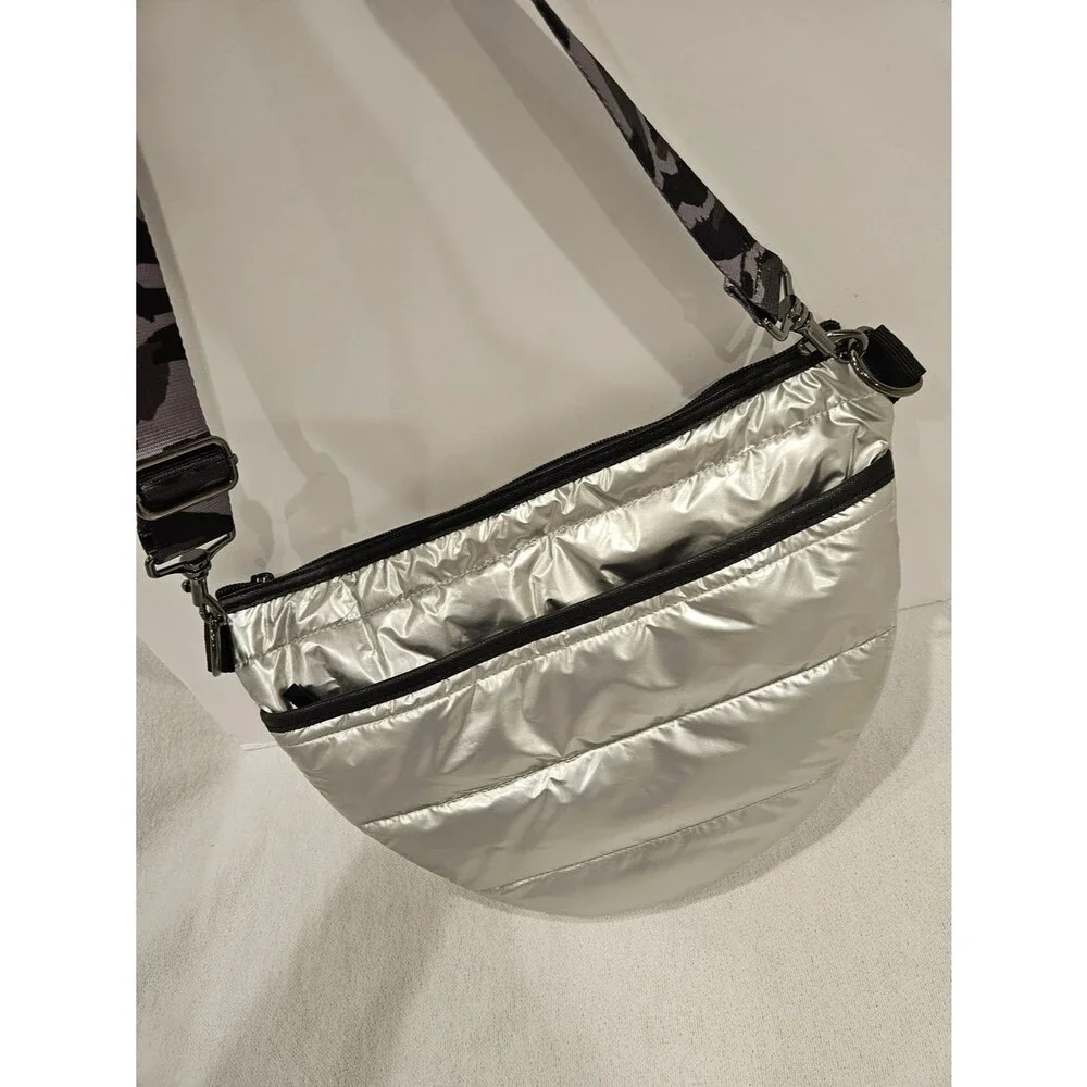 HAUTE SHORE Black Silver Quilted Pouch with Logo Lining Crossbody Shoulder Bag